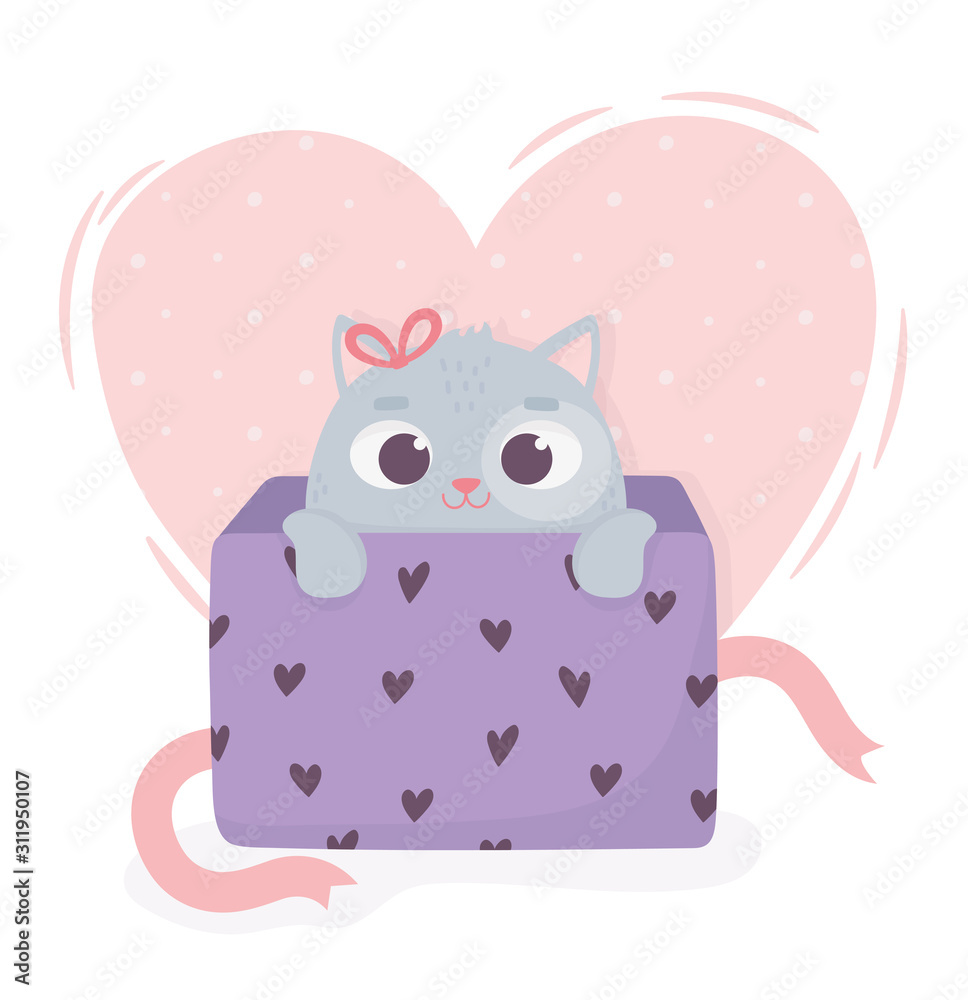 happy valentines day cute cat in box present love hearts happy valentines day cute cat in box present love hearts
