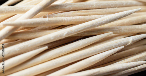Closeup of wooden toothpicks