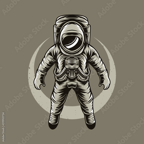 astronaut with moon on light background