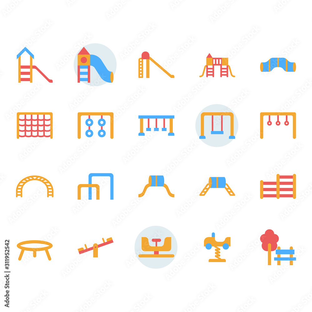 Fototapeta premium Playground icon and symbol set in flat design