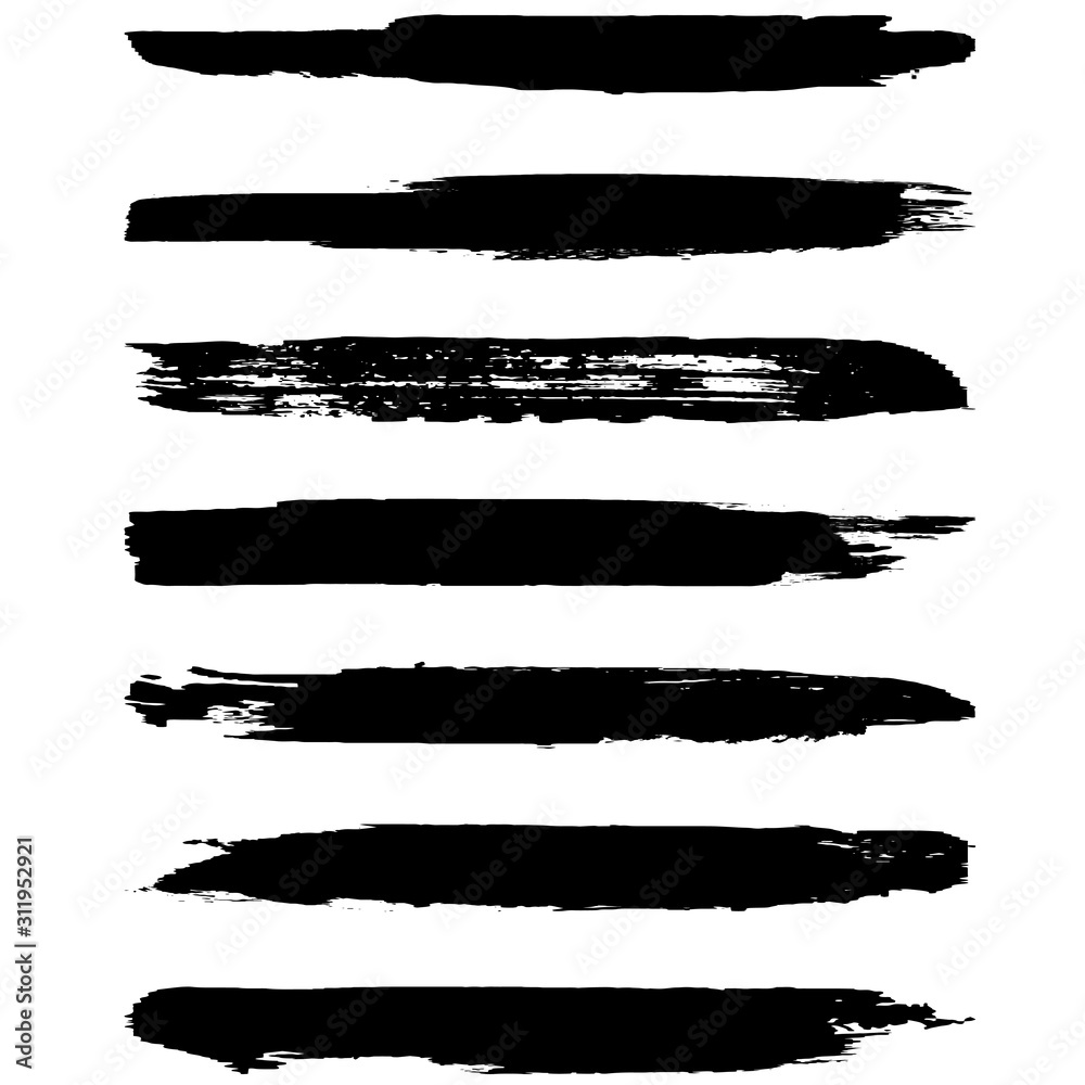 A set of grunge brushes. Dry brush strokes on a white background. Abstract black lines. Ink spots A set of grunge brushes. Dry brush strokes on a white background. Abstract black lines. Ink spots