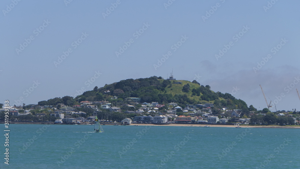 view from auckland beach of rangitoto island