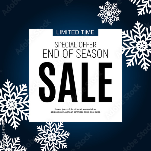 Winter End of Season Sale Poster Template Background. Vector Illustration