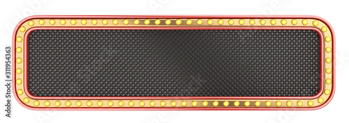 Black and golden casino banner - design template, with lightbulbs around. Front view.