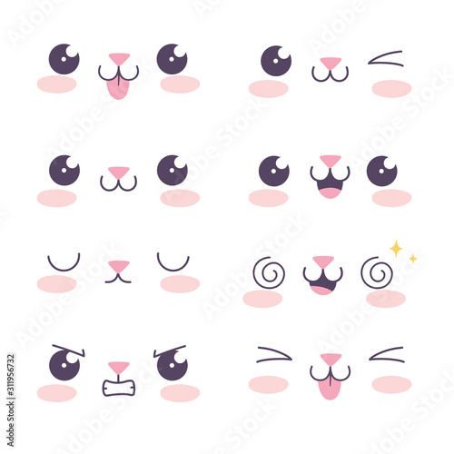 kawaii cartoon cat icons set