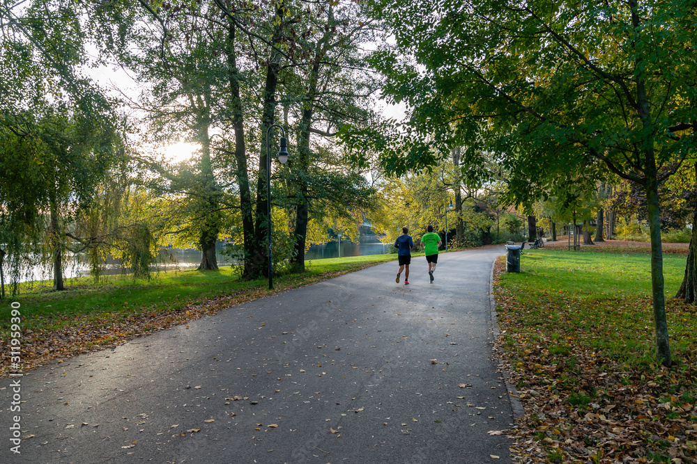 couple running in the park couple running in the park