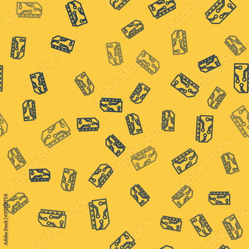 Blue line RAM, random access memory icon isolated seamless pattern on yellow background. Vector Illustration
