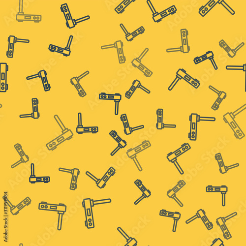 Blue line Router and wi-fi signal symbol icon isolated seamless pattern on yellow background. Wireless ethernet modem router. Computer technology internet. Vector Illustration