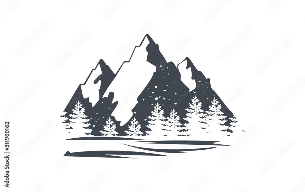 inspirational label with mountains and pine trees texture vector illustration
