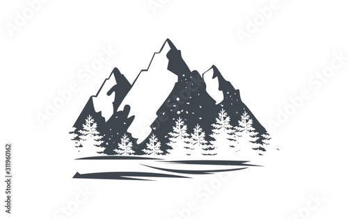 inspirational label with mountains and pine trees texture vector illustration