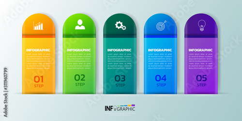 Infographics design template, 3D Business concept with 5 steps