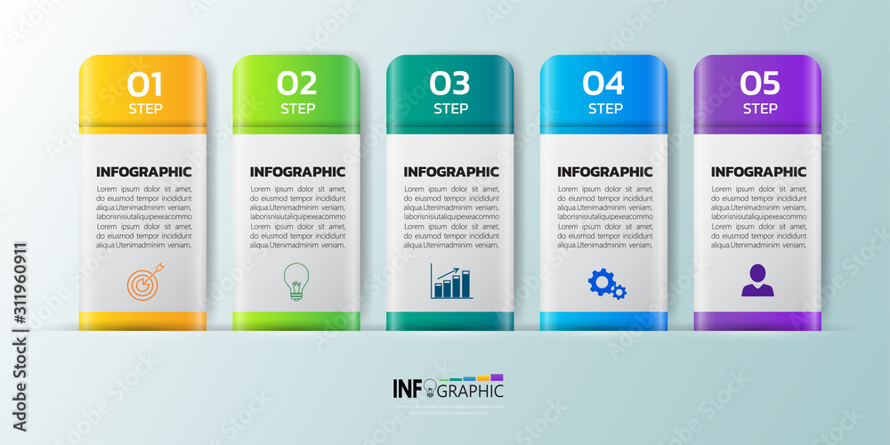 Infographics design template, 3D Business concept with 5 steps process.