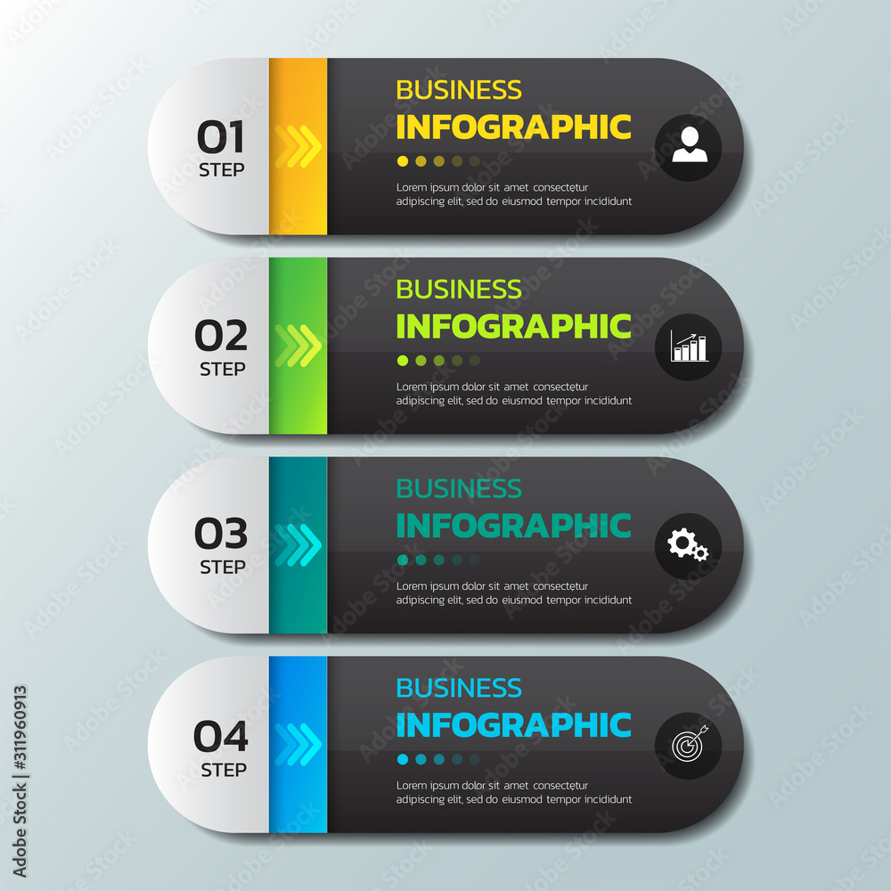 Fototapeta premium Infographics design template with 4 options processes.