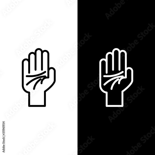 Set line Palmistry of the hand icon isolated on black and white background.  Vector Illustration