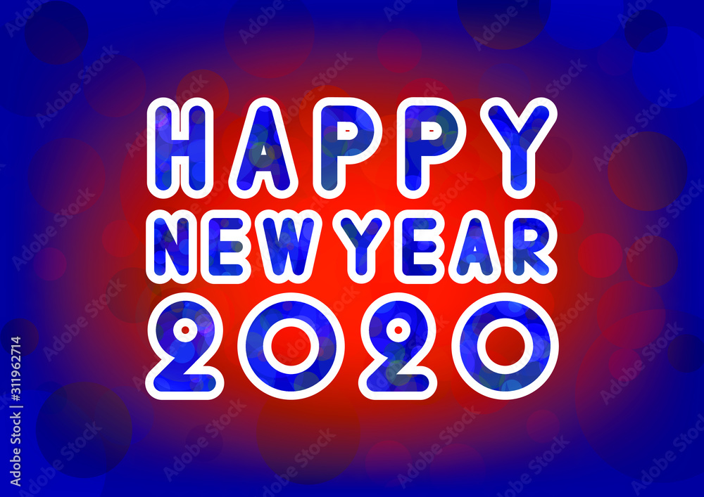 Happy New Year 2020 banner on lush lava and phantom blue background