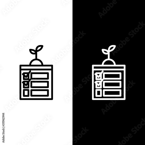 Set line Smart farming technology - timer farm automation system in app icon isolated on black and white background.  Vector Illustration