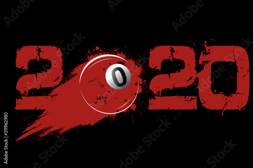 Abstract numbers 2020 and billiard ball from blots