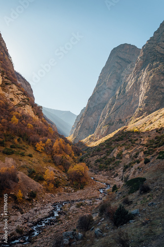 Large Chegem river canyon in sunny golden autumn, Republic of Kabardino-Balkaria
