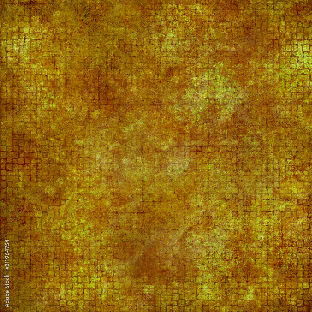 Grungy Yellow and Brown Abstract Background with Small Squares