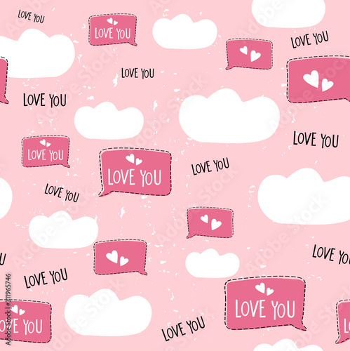Seamless romantic Valentin's Day pattern with hearts , vector speech bubbles ...