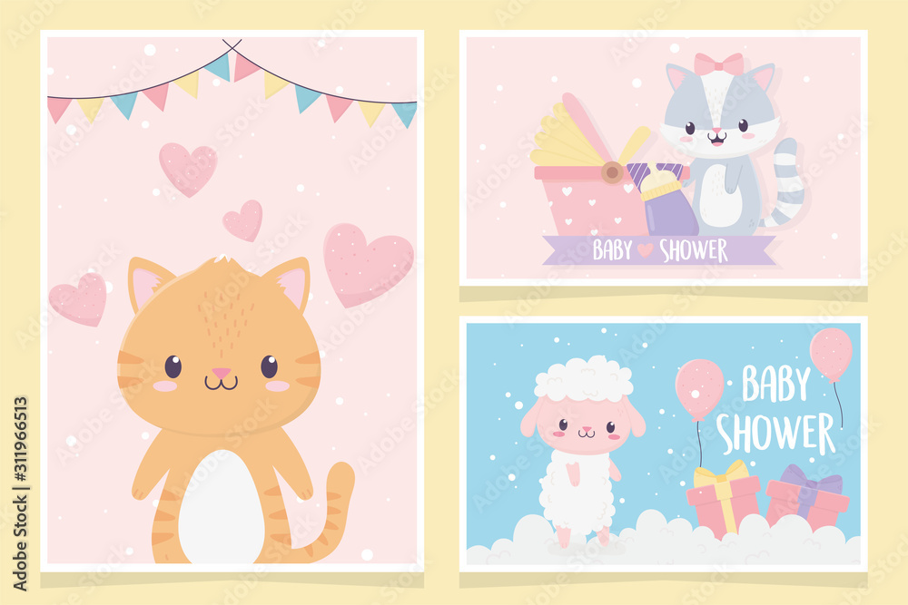 baby shower cute little animals love hearts pram gifts clouds card set baby shower cute little animals love hearts pram gifts clouds card set