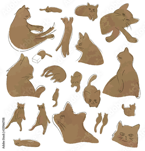Obraz na płótnie Ręcznie rysowane zestaw ilustracji kota