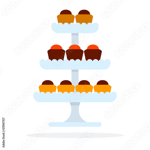 Cup cakes vector flat material design isolated object on white background.