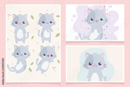 kawaii cartoon cute cats characters faces expressions banners