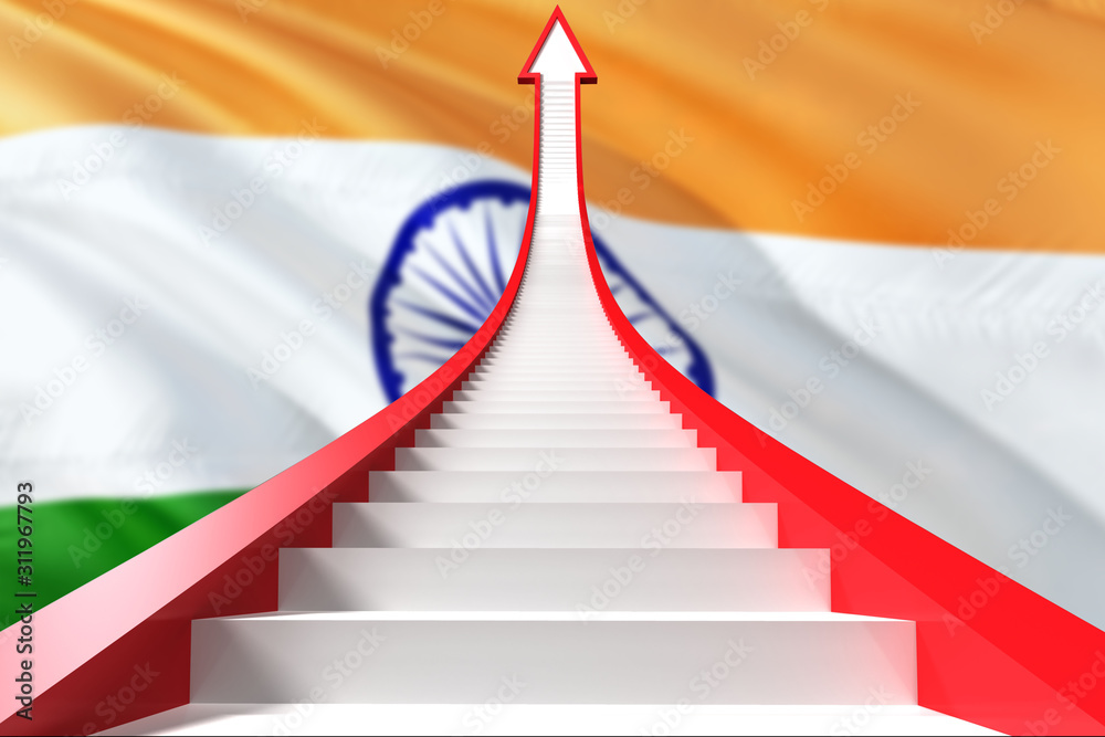 Fototapeta premium India success concept. Graphic shaped staircase showing positive financial growth. Business theme.