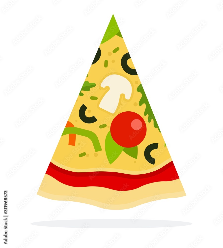 Fototapeta Triangular slice of Italian Pizza flat icon vector isolated