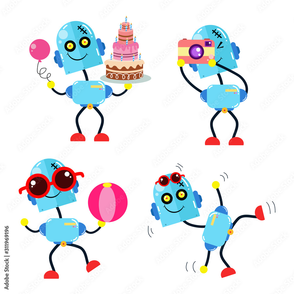 Fun Robot Activity Set. Boy Robot Robots. Cartoon Cute Vector Template Design Illustration Fun Robot Activity Set. Boy Robot Robots. Cartoon Cute Vector Template Design Illustration