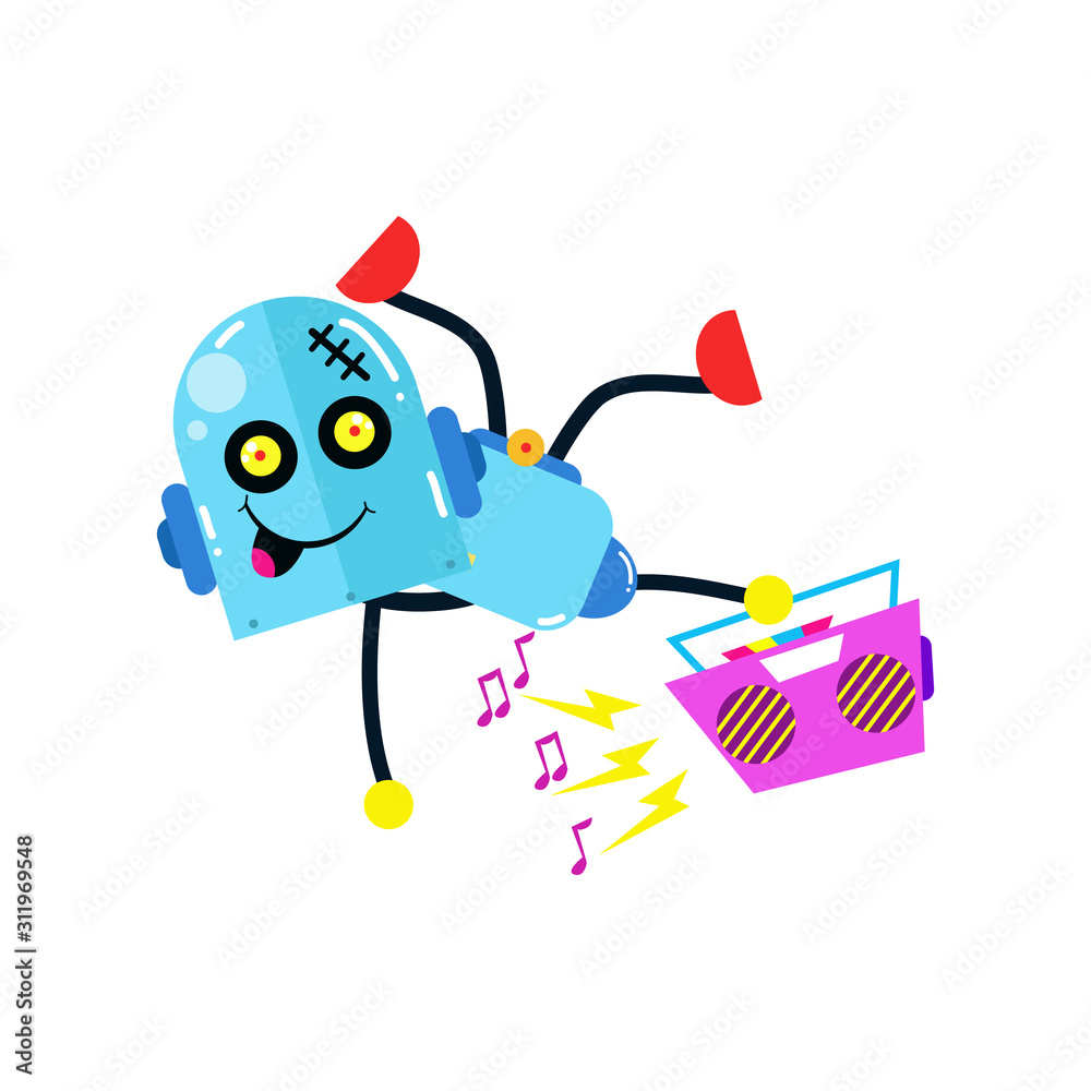 Fun Robot Dance with Music Box. Boy Robot Robots. Cartoon Cute Vector  Template Design Illustration Stock Vector | Adobe Stock