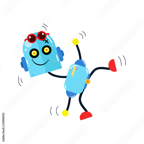 Fun Robot Dance. Boy Robot Robots. Cartoon Cute Vector Template Design Illustration