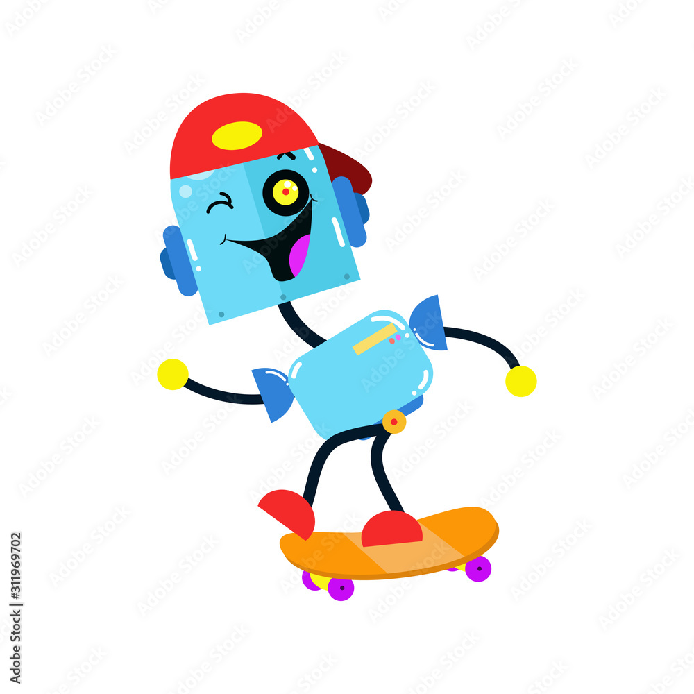 Fun Robot Activity with Skateboard. Boy Robot Robots. Cartoon Cute Vector Template Design Illustration Fun Robot Activity with Skateboard. Boy Robot Robots. Cartoon Cute Vector Template Design Illustration
