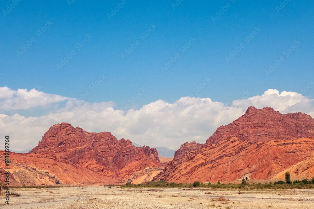 The red rock formations of Danxia landform in Xinjiang of China The red rock formations of Danxia landform in Xinjiang of China
