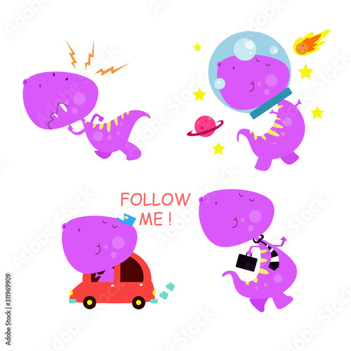 happy dinosaur set cute cartoon vector template design illustration