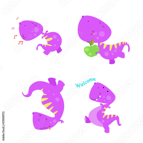 happy dinosaur set cute cartoon vector template design illustration