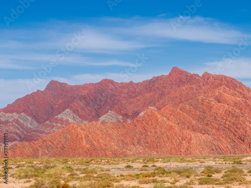 The red rock formations of Danxia landform in Xinjiang of China