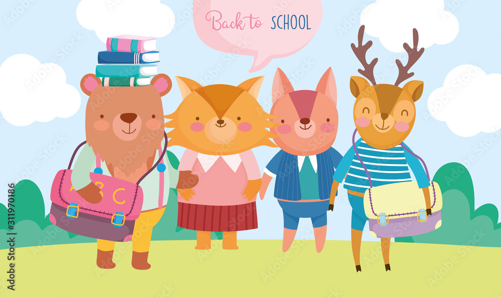 back to school cute animals with books and backpack education back to school cute animals with books and backpack education