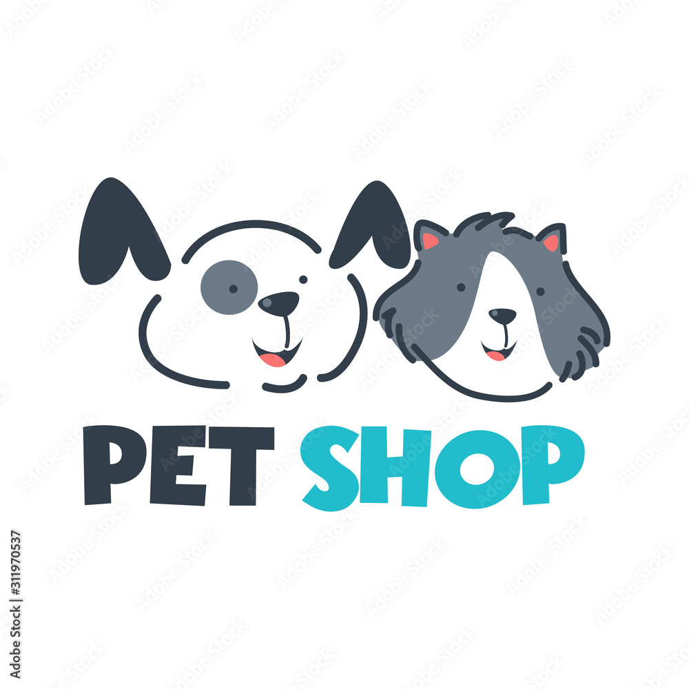 Fototapeta premium Pet shop Logo Cartoon Animals Dog Cat Vector Template Design Illustration Icon