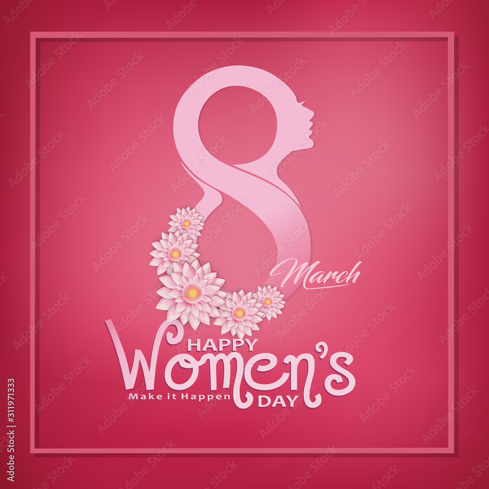 Postcard women day with silhouette women symbol and love flowers