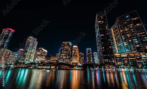 night city brickell miami florida usa buildings panorama architecture cityscape skyscraper water lighting lights