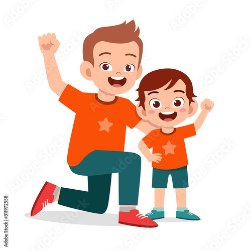 happy cute kid boy smile together with father