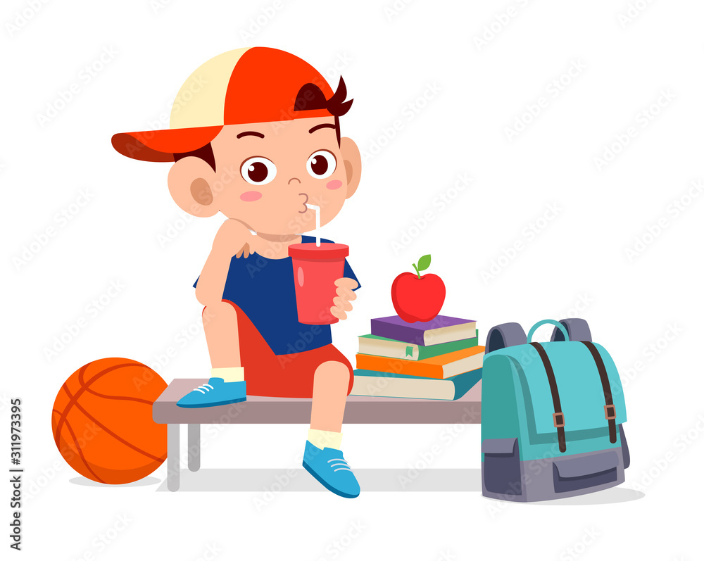 happy cute kid boy eat at lunch break