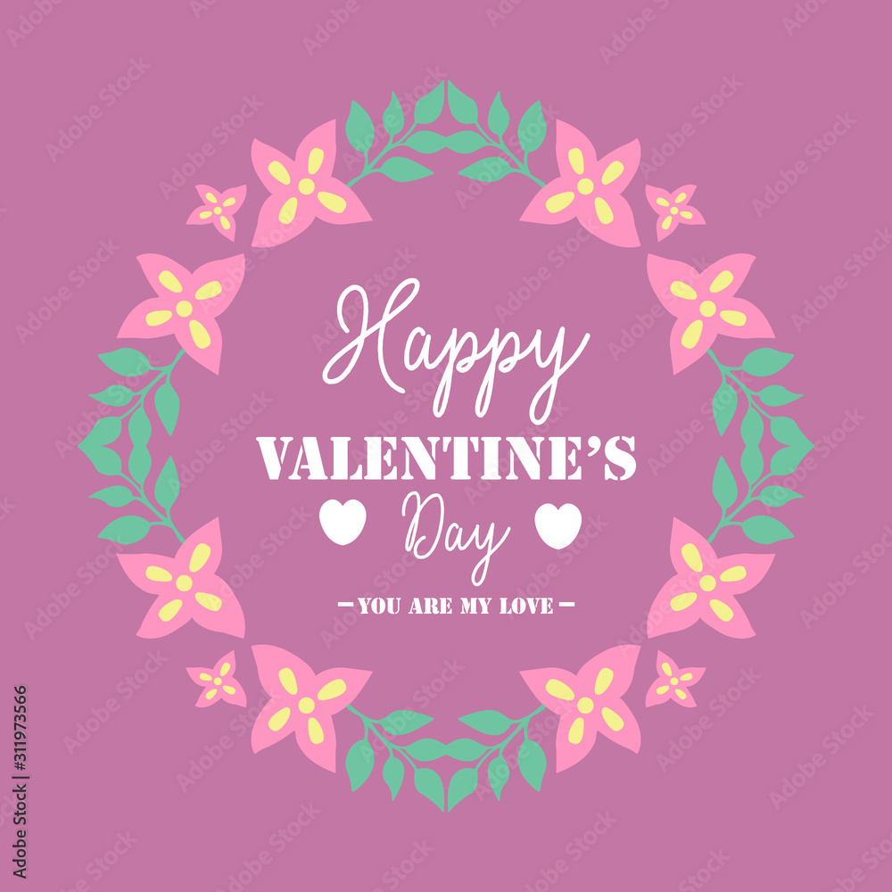 Beautiful Ornate pink floral frame, for happy valentine greeting card design. Vector