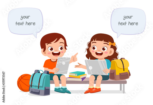 happy cute kids boy and girl study together