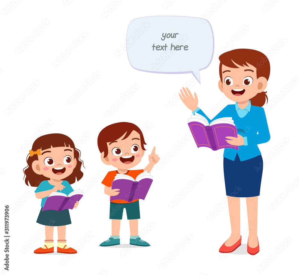 happy cute kids boy and girl study with teacher happy cute kids boy and girl study with teacher