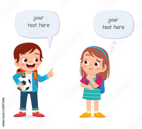 happy cute kids boy and girl talking each other