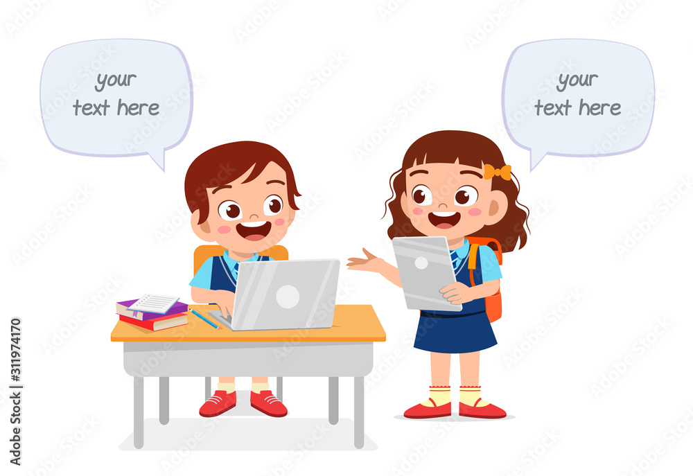 happy cute kids boy and girl study together happy cute kids boy and girl study together