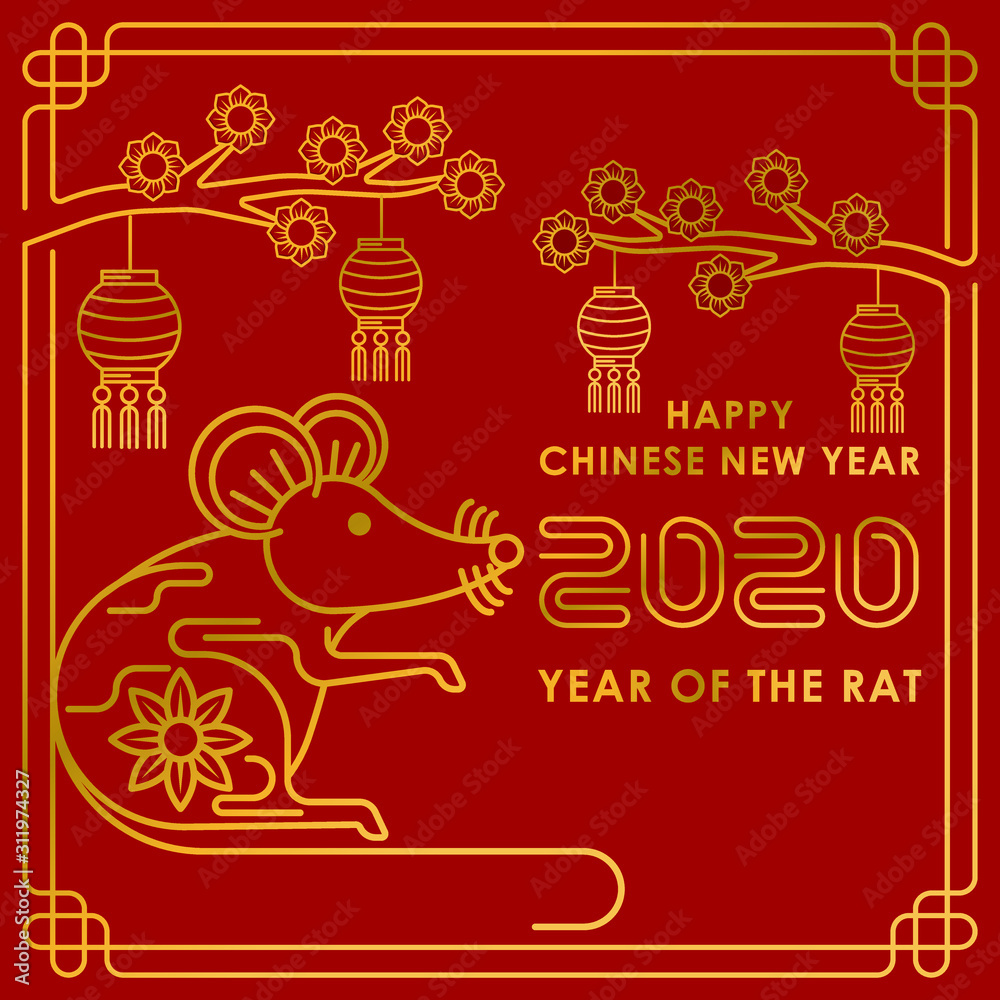 2020 Chinese New Year decorative elements. Happy Chinese New Year 2020, new year, Chinese new year 2020 year of the rat, Chinese new year greetings, Year of the Rat, lunar new year, 2020 Beginning con